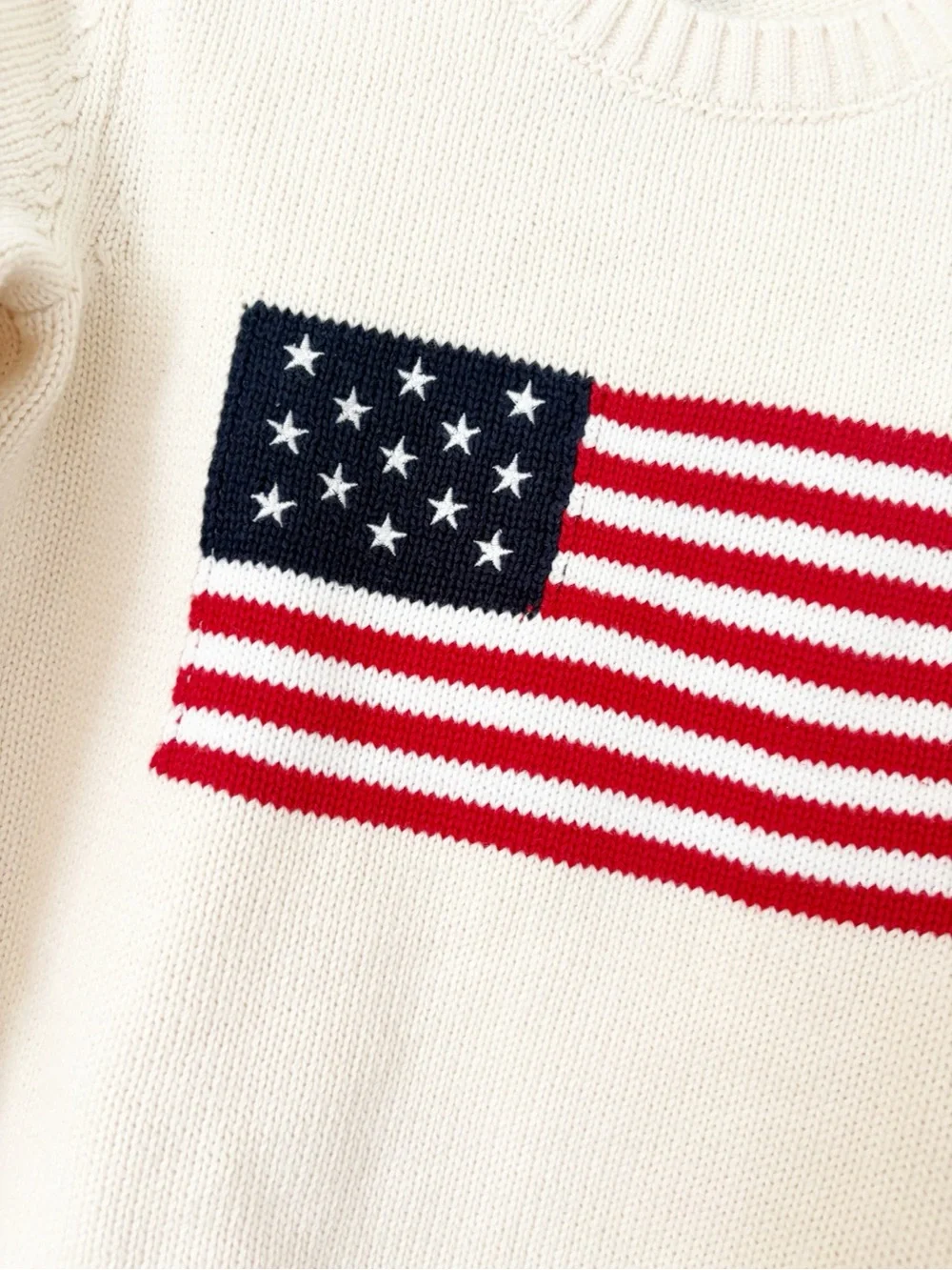 S (6/7) • NEW Cream Crewneck Sweater with American Flag Gender Neutral